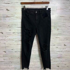 American Eagle Outfitters High Rise Black Jeans high rise jegging distressed 8